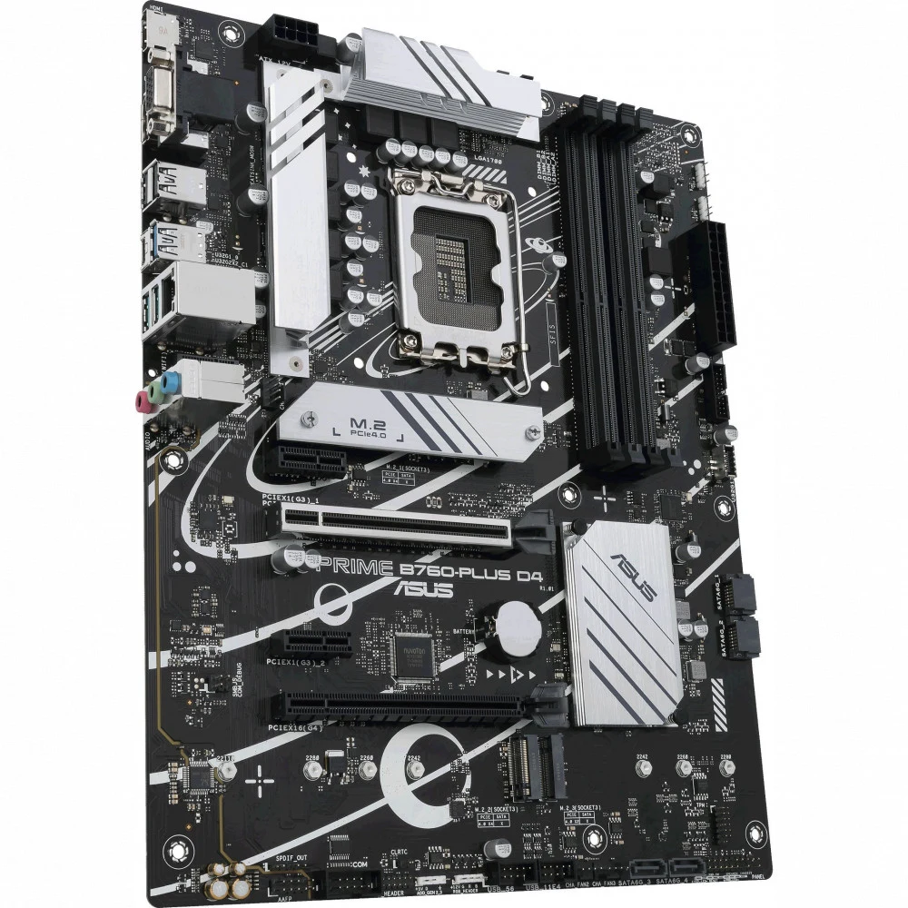 ASUS PRIME B760-PLUS D4 (Socket 1700, ATX, 4xDDR4(128GB),VGA/DP/HDMI, 1xPCIe 5.0x16/1xPCIe 4.0x16/2xPCIe 3.0, 1xLAN (2.5GbE), 4xSATA 6Gb/s, 3xM.2, 1xM.2 E key, 1xType-C, 3xUSB 3.2, 2xUSB 2.0)