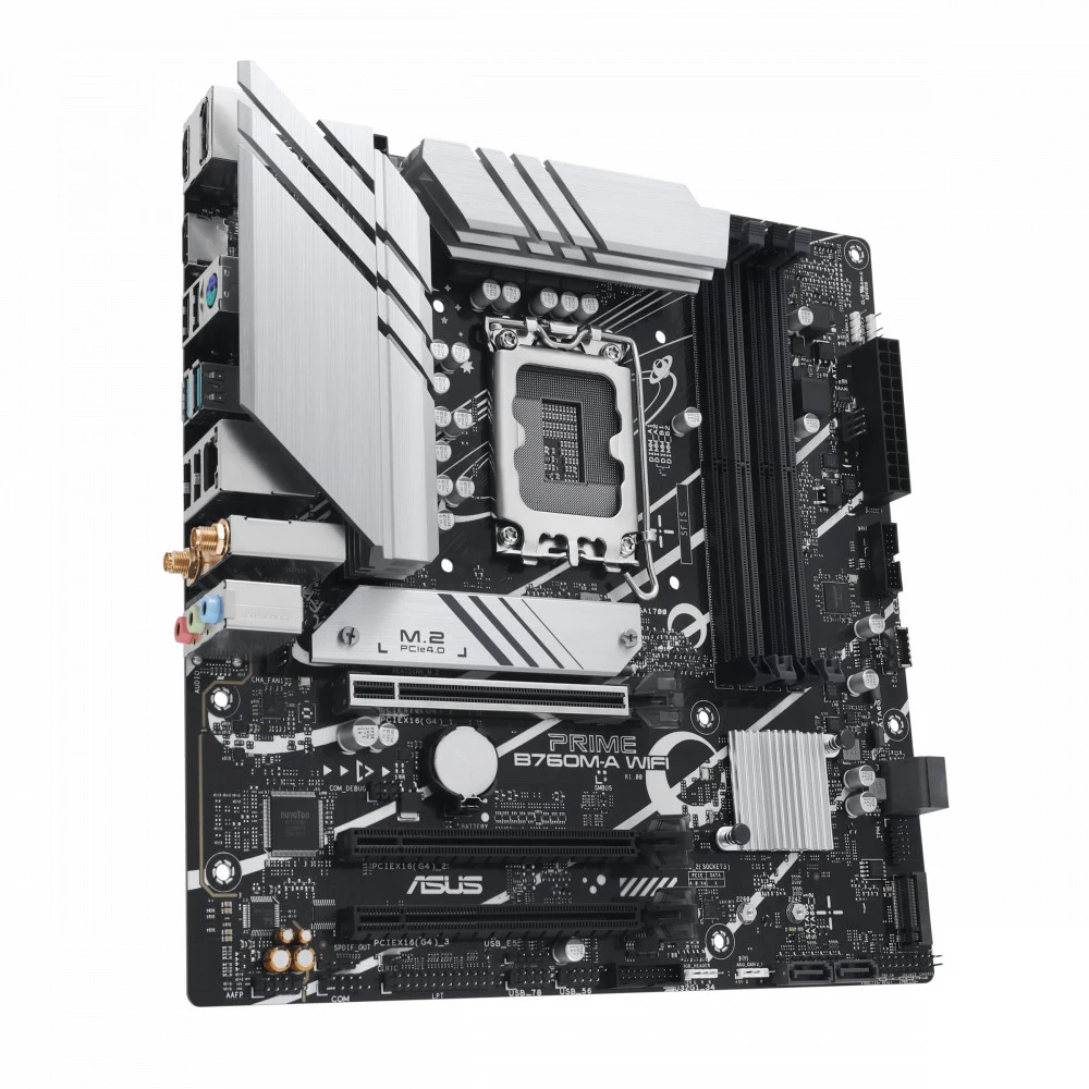 ASUS PRIME B760M-A WIFI (Socket 1700, mATX, 4xDDR5(128GB), 2xHDMI 2.1/DP, 3xPCIe 4.0x16, 1xLAN (2.5GbE), Wi-Fi, BT, 4xSATA 6Gb/s, 2xM.2, 2xUSB 3.2, 4xUSB 2.0, 1xPS/2)(90MB1EL0-M1EAY0)