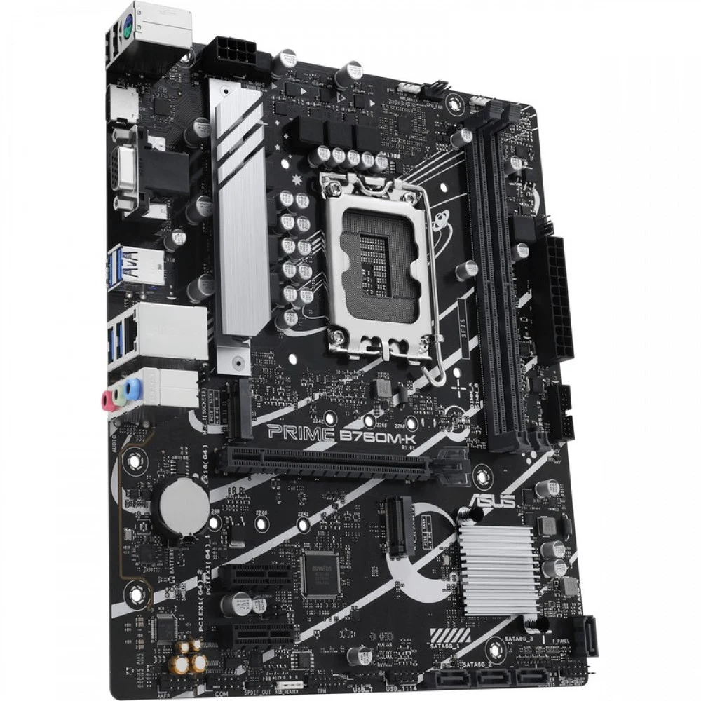 Материнская плата, ASUS, PRIME B760M-K (4711387198506) 90MB1FI0-M1EAY0, LGA1700, iB760, 2*DDR5 4800/5000/5200/5400/5600/8000(OC), 4*SATA3, 2*M.2 (PCIe 4.0 x4), 1*D-Sub, 1*HDMI, 1*PCI-Ex16, 2*PCI-Ex1