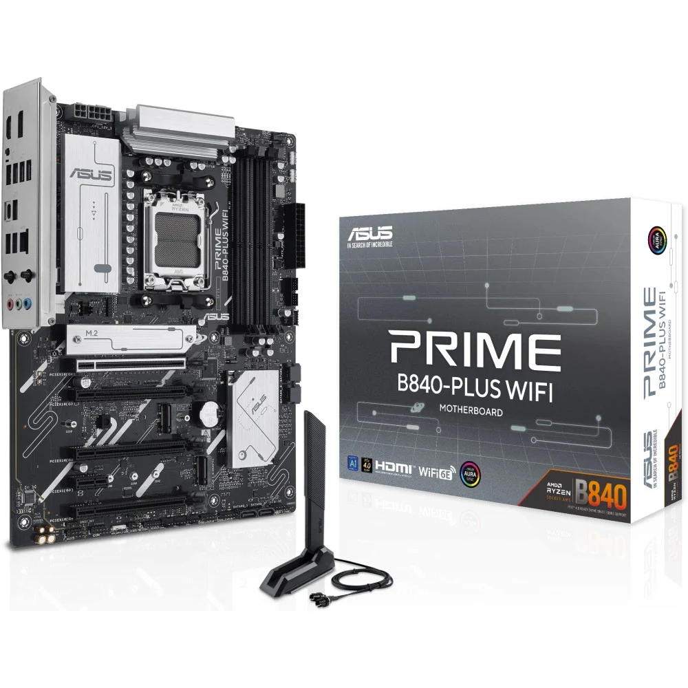 ASUS PRIME B840-PLUS WIFI (Socket AM5, ATX, 4xDDR5(192GB), DP/HDMI 2.1, 1xPCIe 4.0x16/3xPCIe 3.0x16, 1xLAN (2.5GbE), Wi-Fi, BT, 4xSATA 6Gb/s, 3xM.2, 1xType-C, 3xUSB 3.2, 4xUSB 2.0)