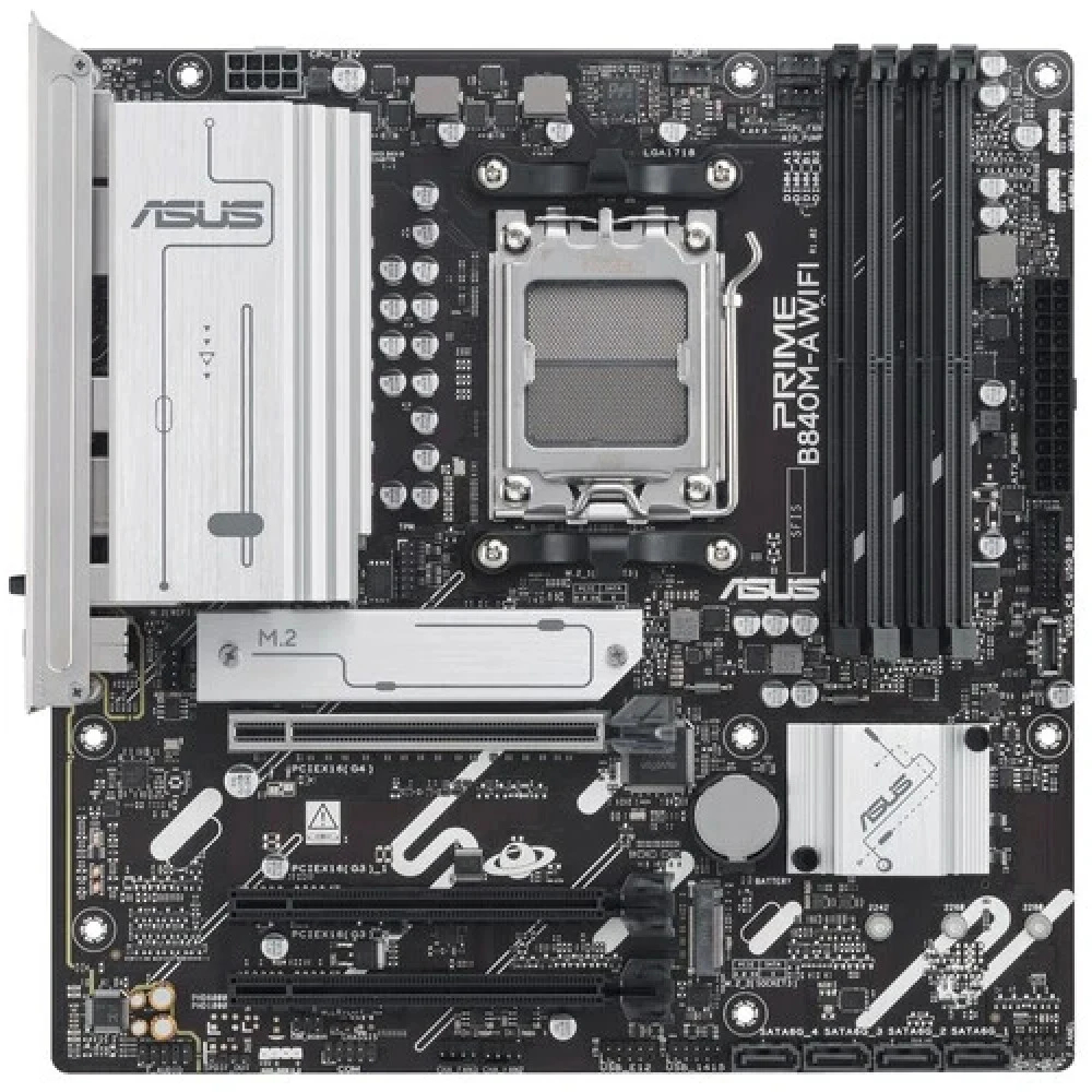 ASUS PRIME B840M-A WIFI (Socket AM5, mATX, 4xDDR5(192GB), 2xDP/HDMI, 1xPCIe 4.0x16/2xPCIe 3.0x16, 1xLAN (2.5GbE), Wi-Fi, BT, 4xSATA 6Gb/s, 3xM.2, 1xType-C, 2xUSB 3.2, 4xUSB 2.0)