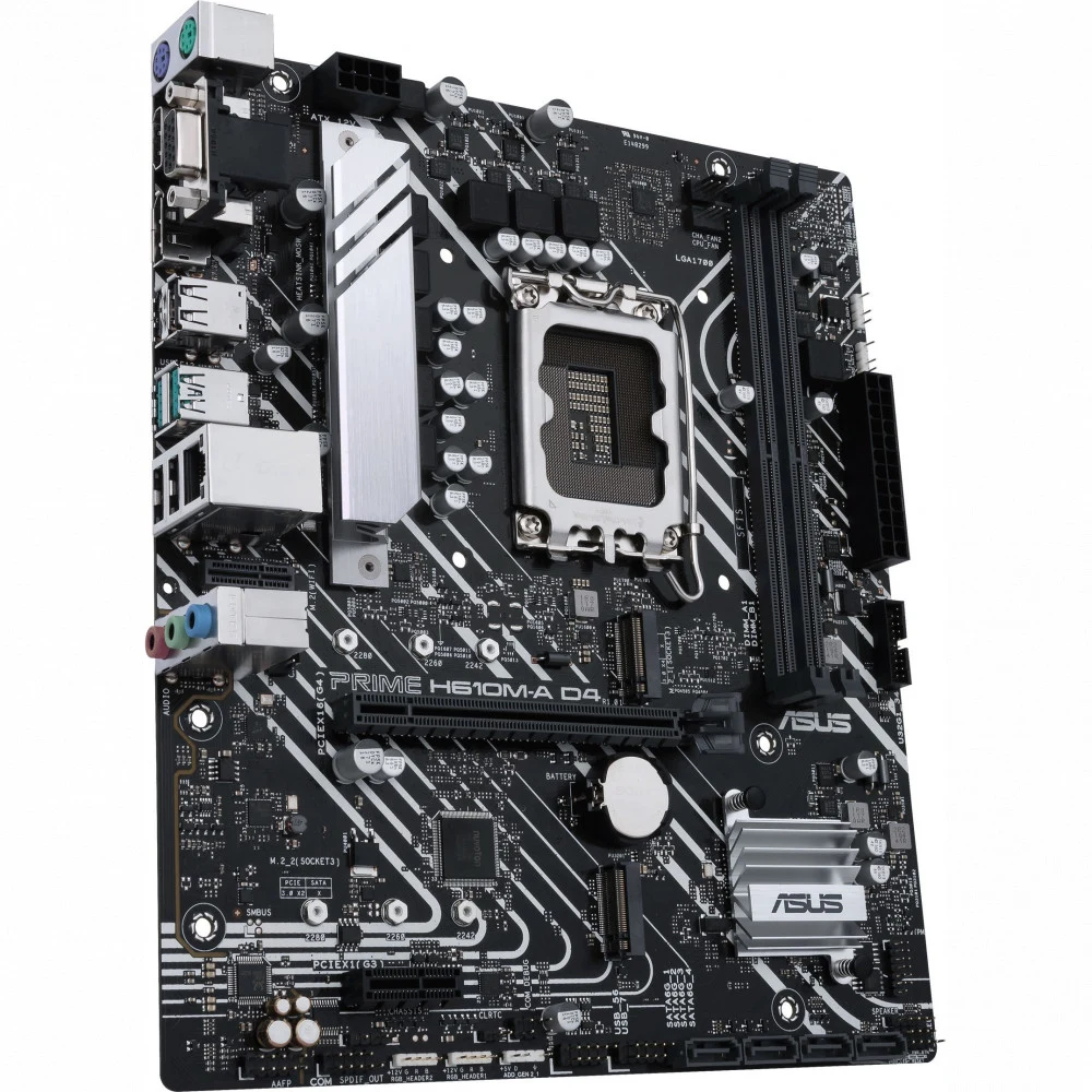 ASUS PRIME H610M-A D4-CSM (Socket 1700, mATX, 2xDDR4(64GB), VGA/DP/HDMI 2.1, 1xPCIe 4.0x16/1xPCIe 3.0, 1xLAN, 4xSATA 6Gb/s, 2xM.2, 1xM.2 E key, 2xUSB 3.2, 4xUSB 2.0, 2xPS/2)