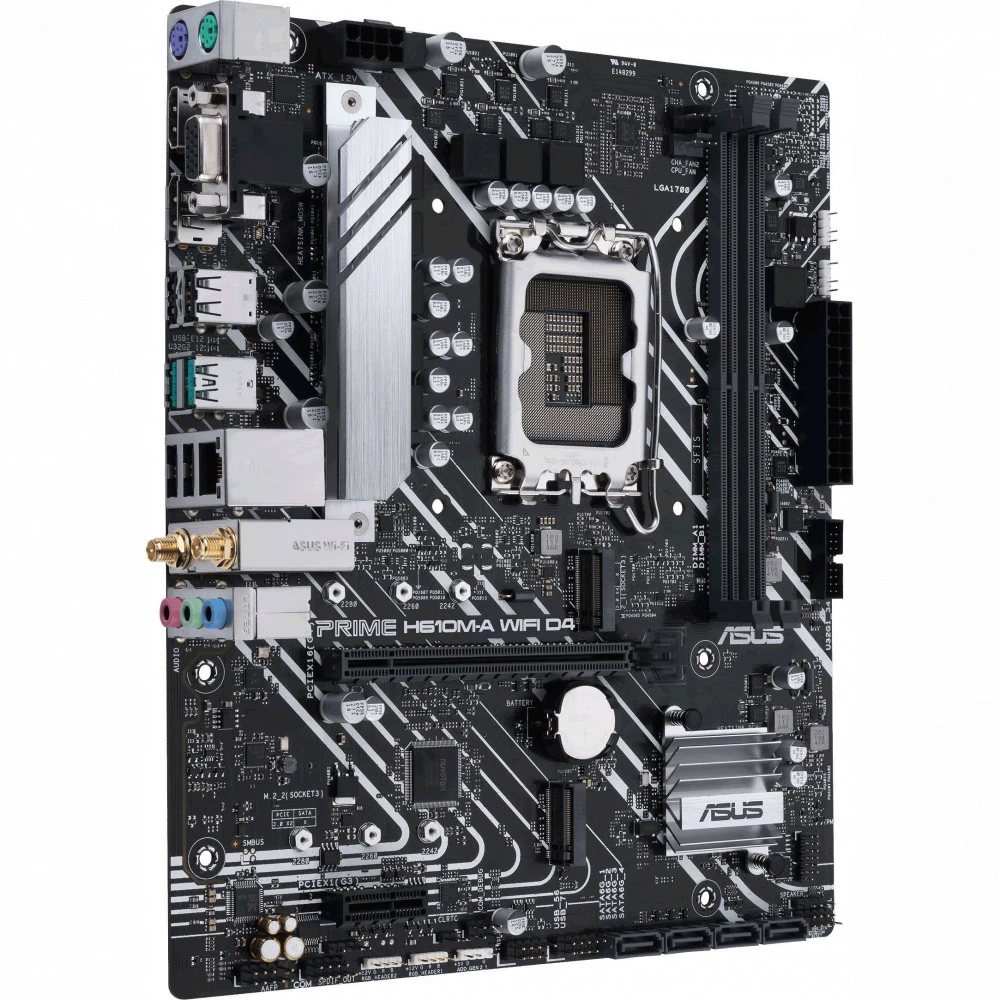 ASUS PRIME H610M-A WIFI D4 (Socket 1700, mATX, 2xDDR4(64GB), VGA/HDMI/DP, 1xPCIe 4.0x16/1xPCIe 3.0, 1xLAN, Wi-Fi, BT, 4xSATA 6Gb/s, 2xM.2, 2xUSB 3.2, 4xUSB 2.0, 2xPS/2)