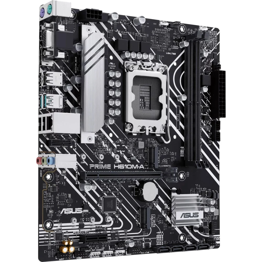 ASUS PRIME H610M-A-CSM (Socket 1700, mATX, 2xDDR5(96GB), VGA/DP/HDMI, 1xPCIe 4.0x16/1xPCIe 3.0, 1xLAN, 4xSATA 6Gb/s, 2xM.2, 1xM.2 E key, 2xUSB 3.2, 2xUSB 2.0, 2xPS/2)