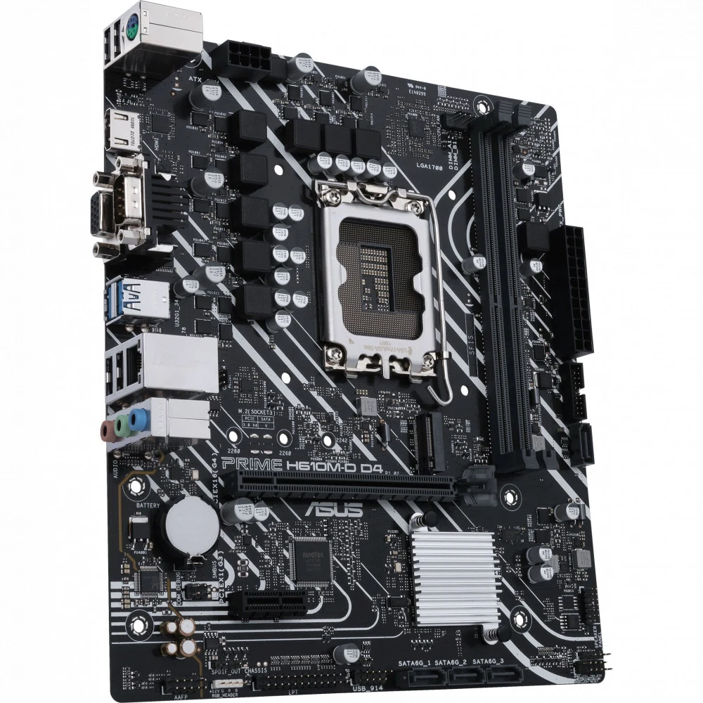 90MB1A00-M0EAY0 MB ASUS INTEL H610 s1700 (12 Gen Core/Pen/Cel), 2xDDR4(64GB), D-SUB/HDMI 2.1, 1xPCIe 4.0x16, 1xPCIe 3.0, 1xGBL, 4xSATA 6Gb/s, 1xM.2, 1xCOM, 2xUSB 3.2, 4xUSB 2.0, 1xPS/2, mATX