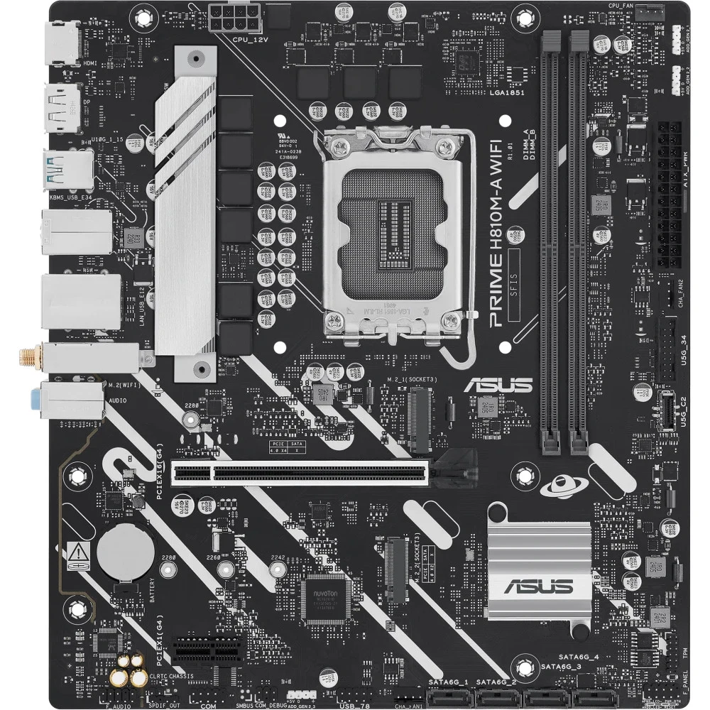 Материнская плата Asus PRIME H810M-A WIFI Soc-1851 Intel H810 2xDDR5 mATX AC`97 8ch(7.1) GbLAN RAID+HDMI+DP