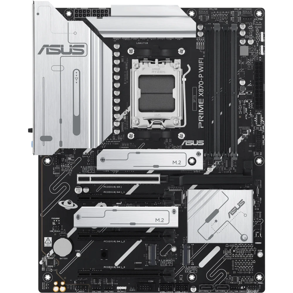 ASUS PRIME X870-P WIFI (Socket AM5, ATX, 4xDDR5(256GB), HDMI 2.1, 1xPCIe 5.0x16/3xPCIe 4.0x16, 1xLAN (2.5GbE), 2xSATA 6Gb/s, 4xM.2, RAIDXpert2 Technology, Wi-Fi 7, 2xType-C, Wi-Fi 7, 4xUSB 3.2, 2xUS