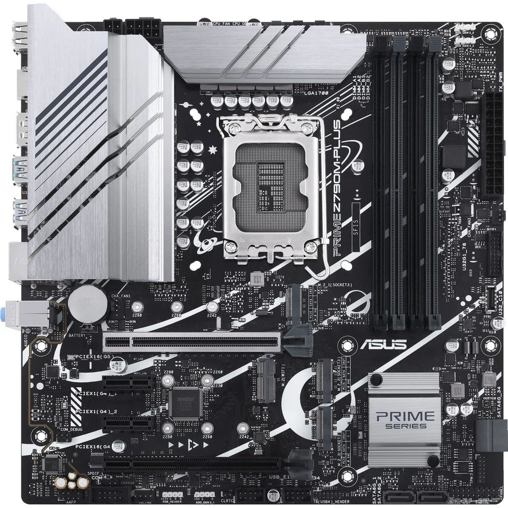ASUS PRIME Z790M-PLUS (Socket 1700, mATX, 4xDDR5(192GB), DP/HDMI, 1xPCIe 5.0x16/1xPCIe 4.0x16/2xPCIe 4.0, 1xLAN, 4xSATA 6Gb/s, 3xM.2, 1xM.2 E key, 1xType-C, 5xUSB 3.2, 2xUSB 2.0)