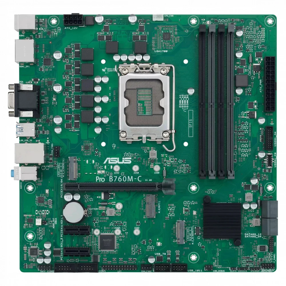 Материнская плата ASUS PRO B760M-C-CSM, LGA1700, B760, 4*DDR5, 4*SATA, 2*M.2, 2*USB 3.2, 2*USB 2.0, 1*PCIx16, 2*PCIx1, 2*DP+HDMI+VGA, mATX 90MB1DX0-M1EAYC