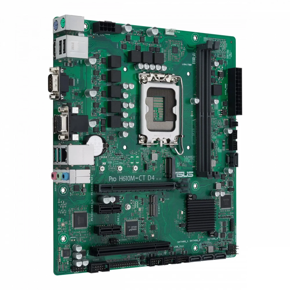 Материнская плата ASUS PRO H610M-C D4-CSM, LGA1700, H610, 2*DDR4, 4*SATA, 1*M.2, 2*USB 3.2, 2*USB 2.0, 1*COM port, 1*PCIx16, 2*PCIx1, DP+HDMI+VGA, mATX 90MB1A30-M0EAYC
