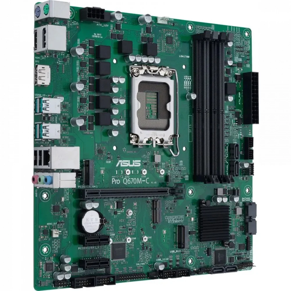 ASUS PRO Q670M-C-CSM (Socket 1700, mATX, 4xDDR5(128GB), 2xDP/HDMI, 1xPCIe 4.0x16,/1xPCIe 3.0, 1xLAN, 6xSATA 6Gb/s, 2xM.2, 1xM.2 E key, 4xUSB 3.2, 2xUSB 2.0, 2xPS/2)