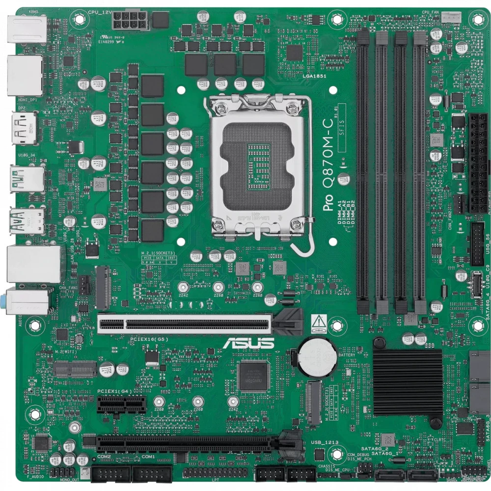 Материнская плата ASUS PRO Q870M-C-CSM, LGA1851, Q870, 4*DDR5, 4*SATA, 2*M.2, 3*USB 3.2, 2*USB 2.0, Type-C, 2*PCIx16, 1*PCIx1, 2*DP+VGA, mATX 90MB1KEP-M0EAYC