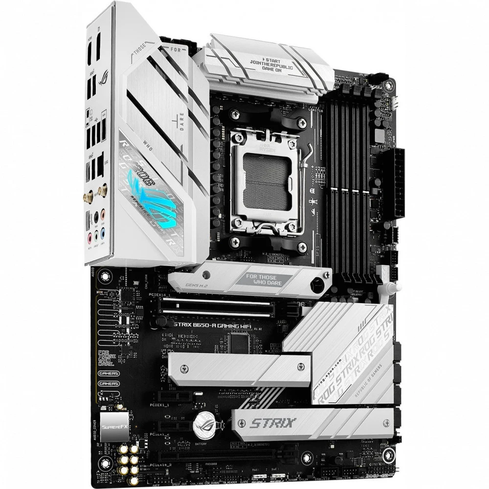 ASUS ROG STRIX B650-A GAMING WIFI (Socket AM5, ATX, 4xDDR5(128GB), DP/HDMI, 2xPCIe 4.0x16,/2xPCIe 4.0, 1xLAN (2.5GbE), Wi-Fi, BT, 4xSATA 6Gb/s, 3xM.2, 2xType-C, 7xUSB 3.2, 4xUSB 2.0)