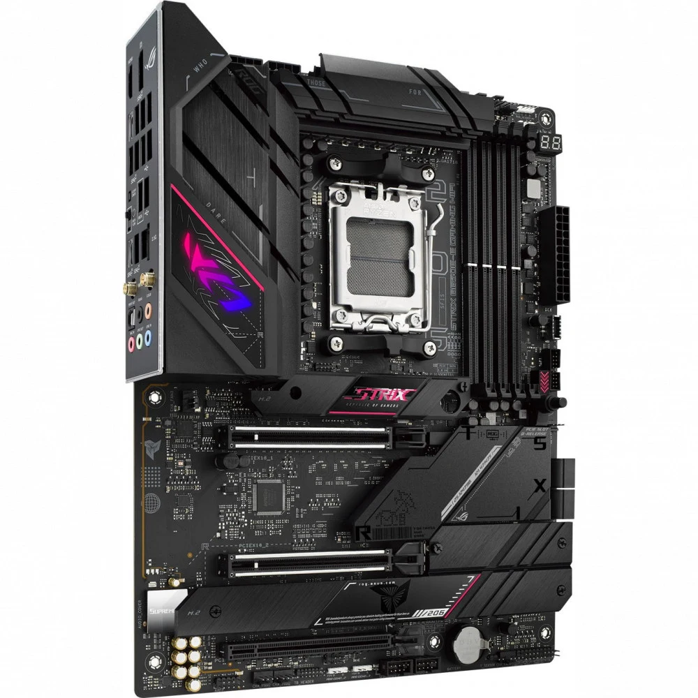ASUS ROG STRIX B650E-E GAMING WIFI (Socket AM5, ATX, 4xDDR5(128GB), DP/HDMI, 2xPCIe 5.0x16/1xPCIe 4.0x16, 1xLAN (2.5GbE), Wi-Fi 6E, BT, 4xSATA 6Gb/s, 4xM.2, 2xType-C, 6xUSB 3.2, 4xUSB 2.0)