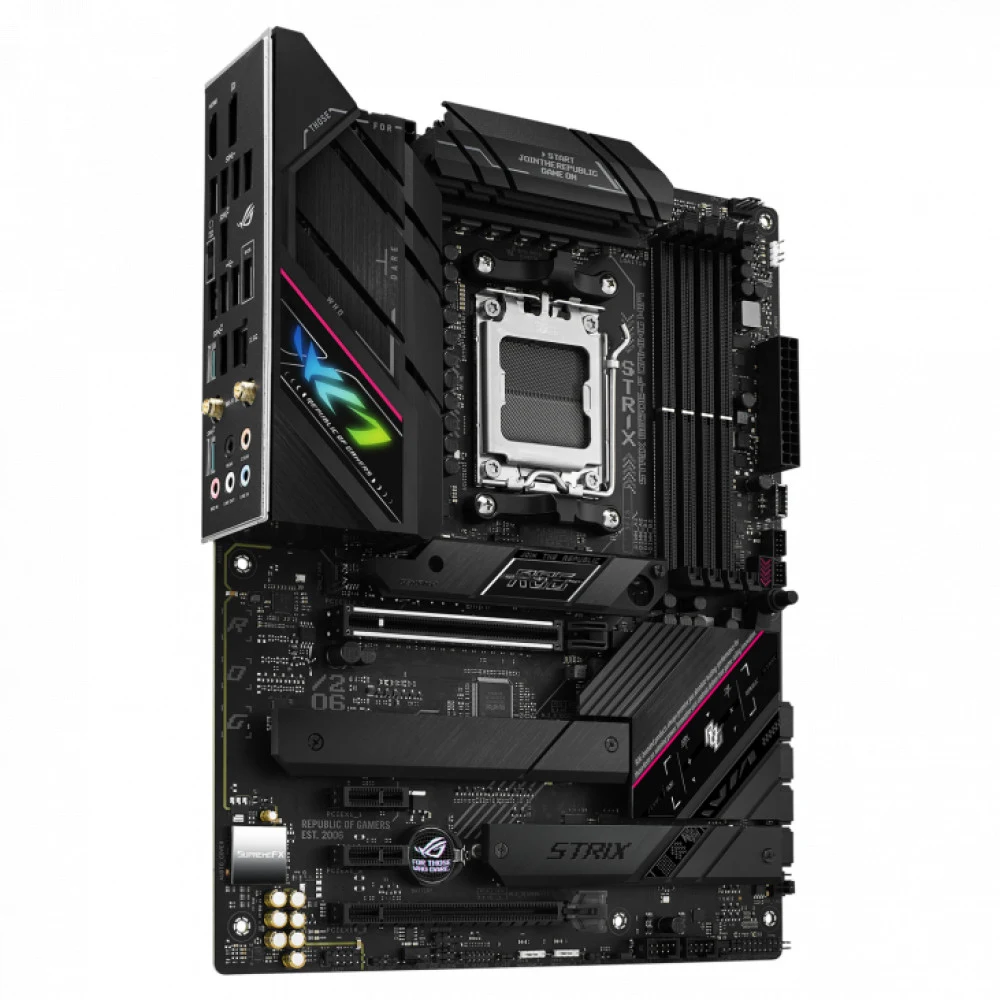 ASUS ROG STRIX B650E-F (Socket AM5, ATX, 4xDDR5(128GB), DP/HDMI, 1xPCIe 5.0x16/1xPCIe 4.0x16, 2xPCIe 4.0, 1xLAN (2.5GbE), Wi-Fi 6E, BT, 4xSATA 6Gb/s, 3xM.2, 2xType-C, 6xUSB 3.2, 4xUSB 2.0)