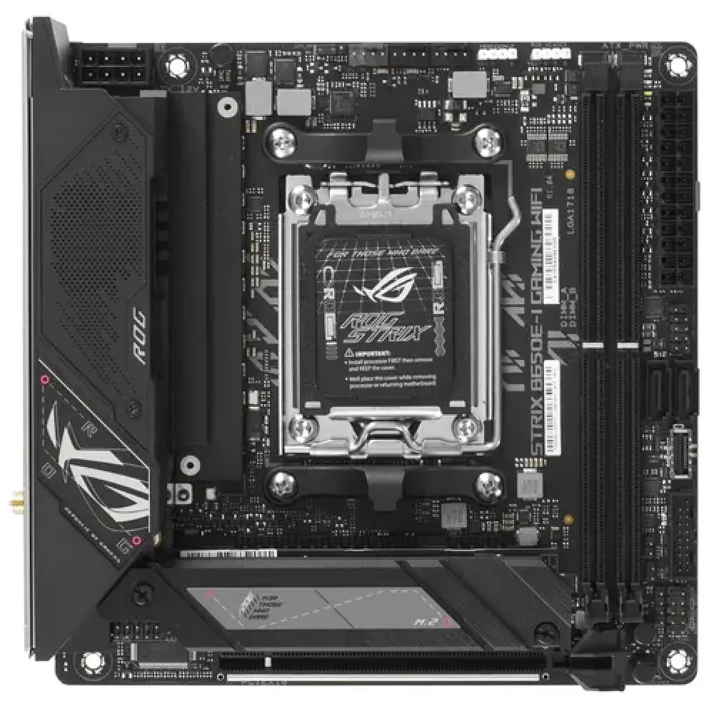 ASUS ROG STRIX B650E-I GAMING WIFI (Socket AM5, mini ITX, 2xDDR5(64GB), HDMI 2.1, 1xPCIe 5.0x16, 1xLAN (2.5GbE), Wi-Fi 6E, BT, 2xSATA 6Gb/s, 2xM.2, 2xType-C, 4xUSB 3.2, 2xUSB 2.0)