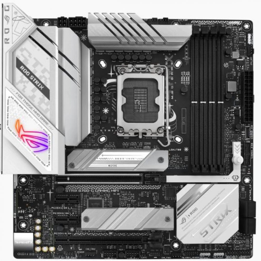 ASUS ROG STRIX B760-G GAMING WIFI (Socket 1700, ATX, 4xDDR5(192GB), DP/HDMI, 1xPCIe 5.0x16/1xPCIe 4.0x16/2xPCIe 4.0, 1xLAN (2.5GbE), Wi-Fi 6E, BT, 4xSATA 6Gb/s, 2xM.2, 2xType-С, 3xUSB 3.2, 4xUSB 2.0