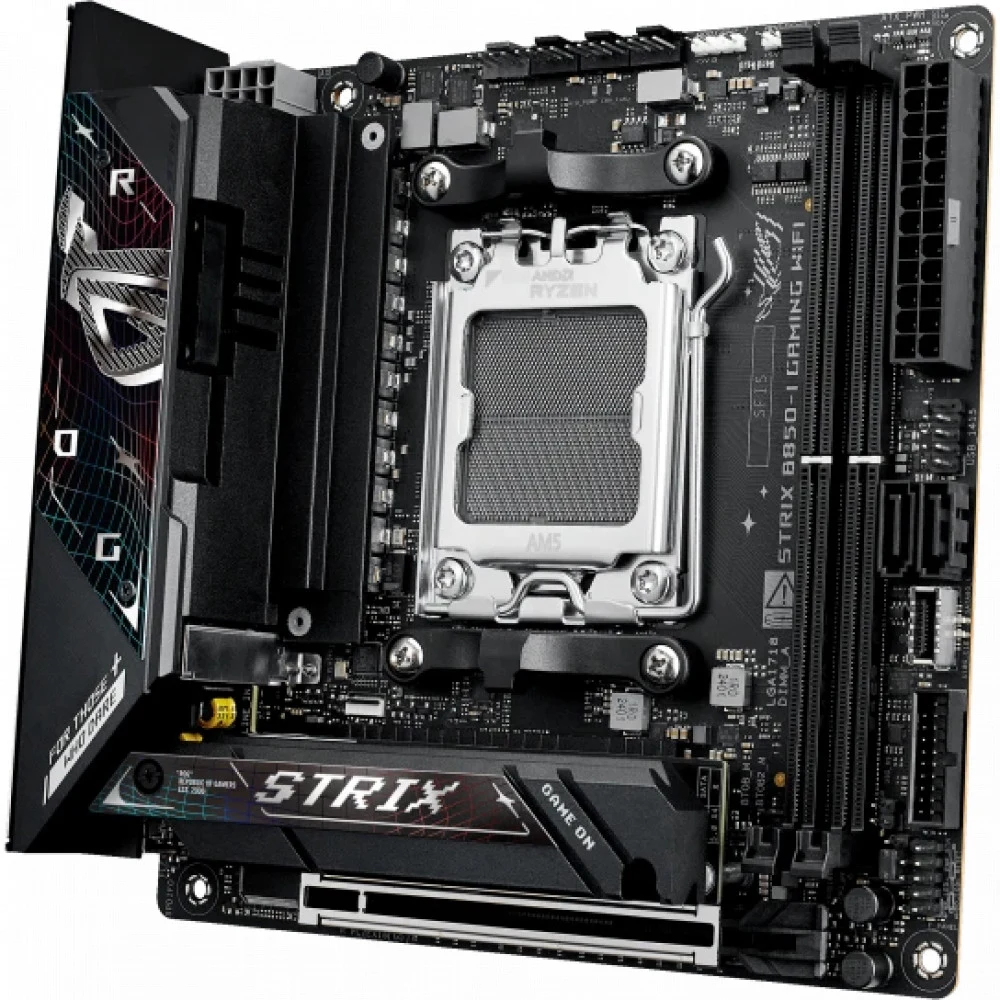 ASUS ROG STRIX B850-I GAMING WIFI (Socket AM5, mITX, 2xDDR5(128GB), HDMI/USB 10Gbps, 1xPCIe 5.0x16/1xLAN (2.5GbE), Wi-Fi 7, 2xSATA 6Gb/s, 2xM.2, 2xType-C, 4xUSB 3.2, 2xUSB 2.0)