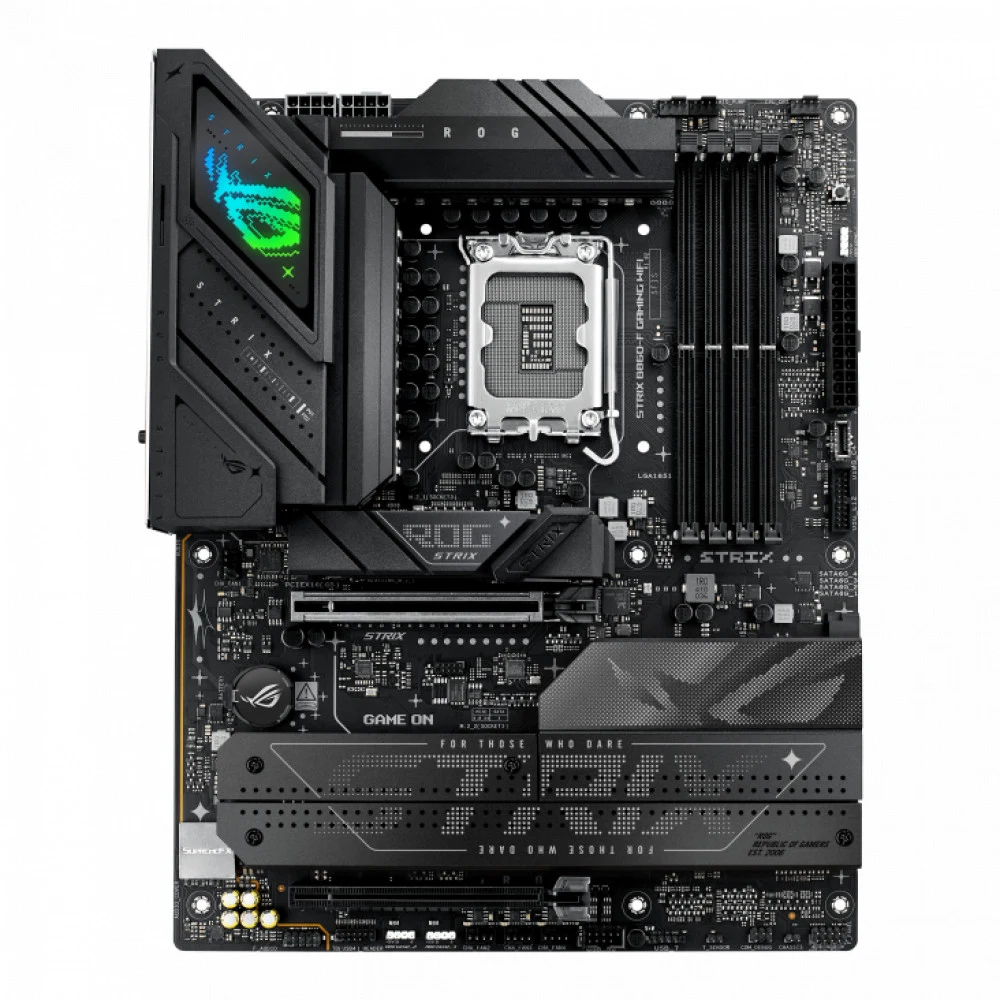 ASUS ROG STRIX B860-F GAMING WIFI (Socket 1851, ATX 4xDDR5(256GB), DP/ HDMI, 1xPCIe 5.0x16/1xPCIe 4.0x16, 1xLAN(2.5GbE), Wi-Fi, BT,Thunderbolt 4, 4xSATA 6Gb/s, 4xM.2, 2xType-C, 7xUSB 3.2)