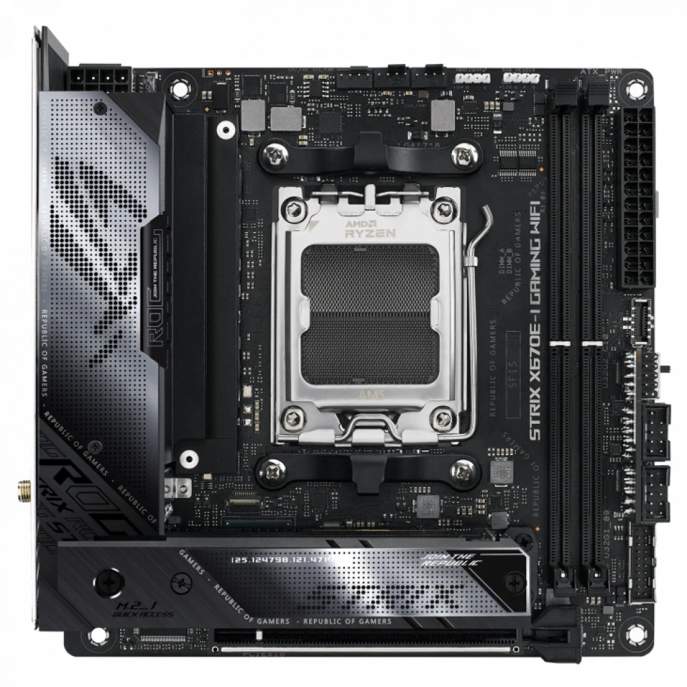 ASUS ROG STRIX X670E-I GAMING WIFI, Socket AM5, X670, 2*DDR5, HDMI + 2xUSB4, 2xSATA3 + RAID, M2, Audio, Gb LAN, USB 3.2, USB 2.0, mIATX 90MB1B70-M0EAY0