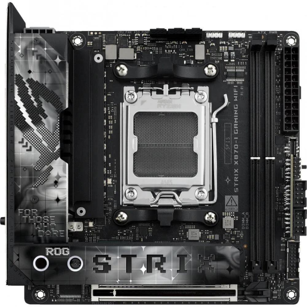 ASUS ROG STRIX X870-I GAMING WIFI (Socket AM5, ATX, 4xDDR5(192GB), HDMI, 1xPCIe5.0x16/2xPCIe 4.0x16/1xLAN (2.5GbE), WiFi7, 2xSATA 6Gb/s, 4xM.2, 2xUSB4, 2xType-C,4xUSB 3.2, 3xUSB 2.0)