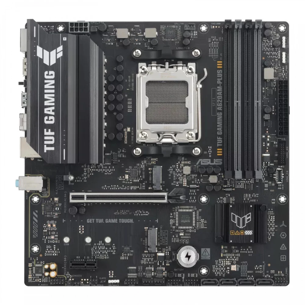 ASUS TUF GAMING A620AM-PLUS (SocketAM5, mATX, 4xDDR5(256GB), 2xDP/HDMI, 2xPCIe 4.0x16/1xPCIe 3.0, 1xLAN (2.5GbE), 4xSATA 6Gb/s, 2xM.2, 2xUSB 3.2, 4xUSB 2.0, 1xPS/2)