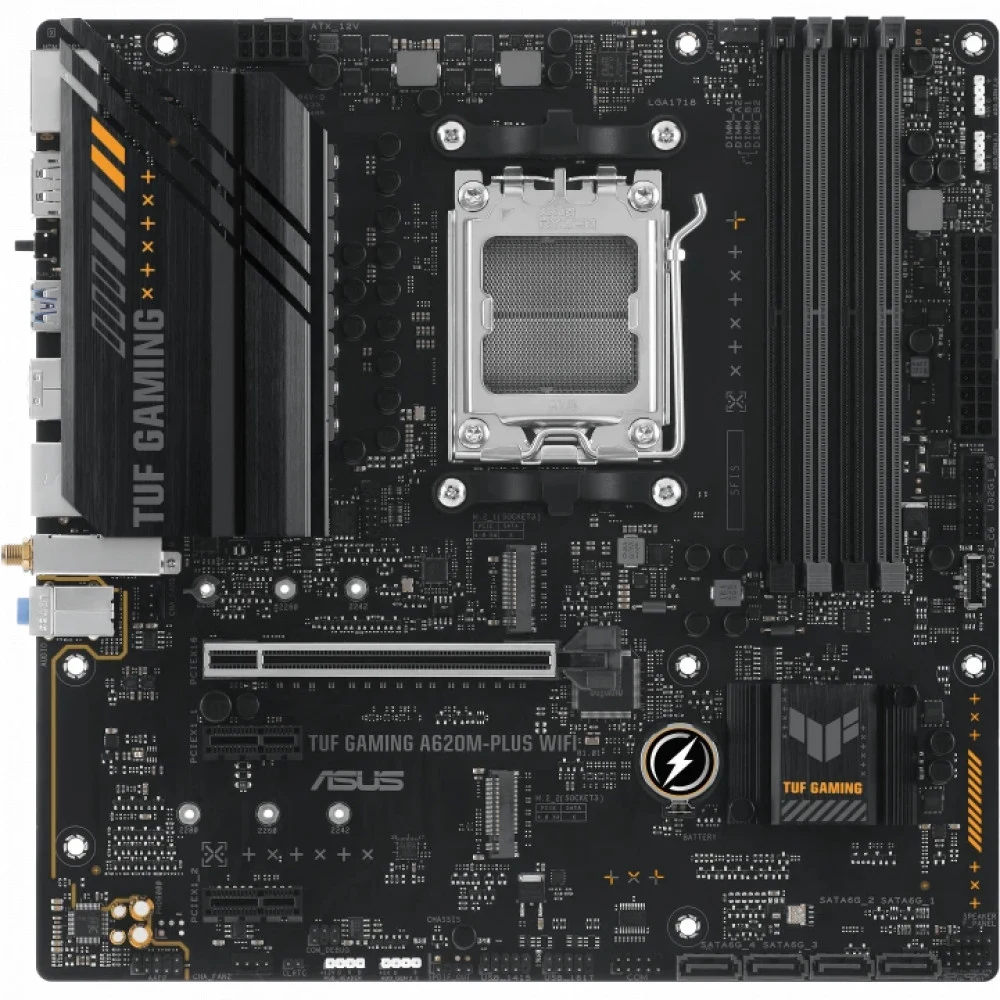 Материнская плата ASUS TUF GAMING A620AM-PLUS WIFI AM5 mATX 4xDDR4 PCIEx16 2xPCIEx1 2xM.2 2xDP HDMI 2.5GLAN WIFI 6