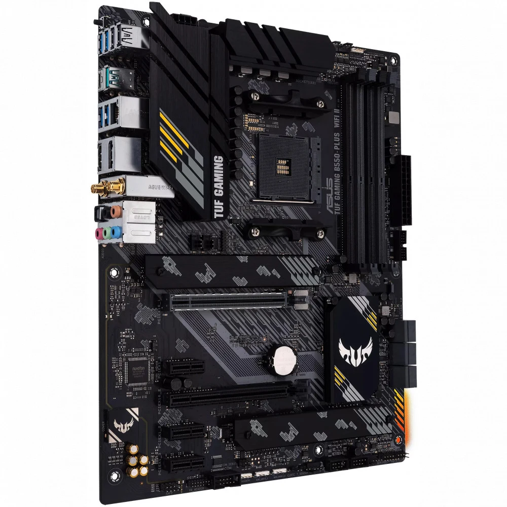 Материнская плата ASUS TUF GAMING B550-PLUS WIFI II, Socket AM4, B550, 4*DDR4, HDMI+DP, CrossFireX, SATA3 + RAID, Audio, 2,5Gb LAN, USB 3.2*8, USB 2.0*6, COM*1 header (w/o cable) ATX 90MB19U0-M0EAY0