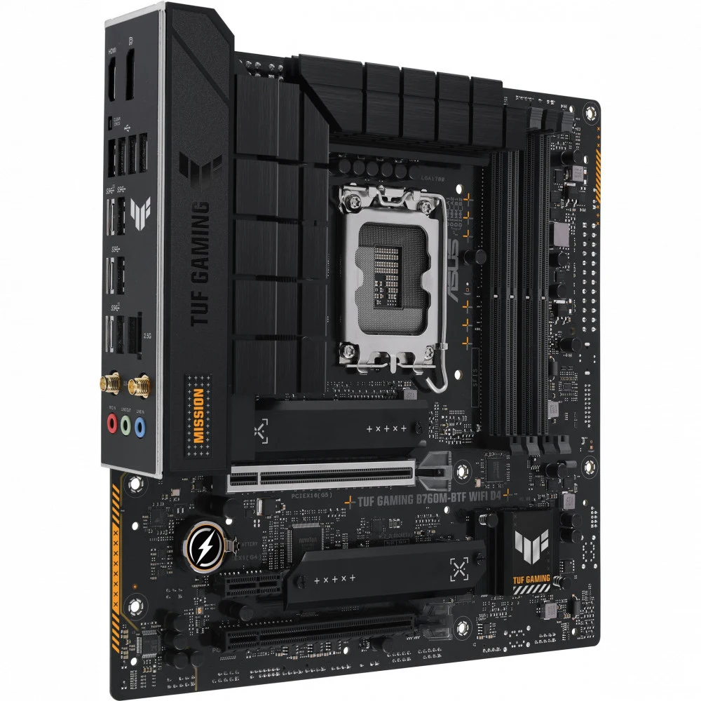 Материнская плата ASUS TUF GAMING B760M-BTF WIFI D4, LGA1700, B760, 4*DDR4, 4*SATA, 3*M.2, 4*USB 3.2, 3*USB 2.0, Type-C, 2*PCIx16, 1*PCIx1, DP+HDMI, mATX 90MB1E50-M0EAY0