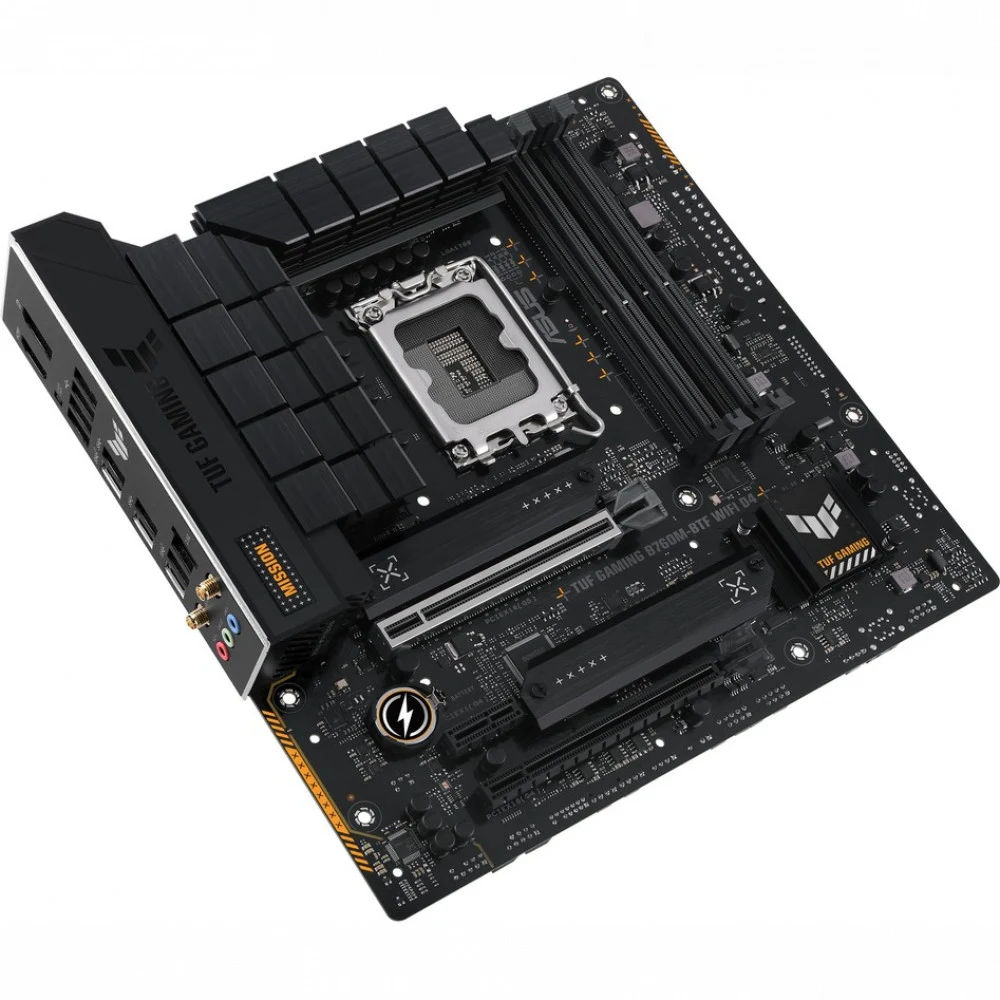 ASUS TUF GAMING B760M-BTF WIFI D4 (Socket 1700, mATX 4xDDR4(128GB), DP/HDMI, 1xPCIe 5.0x16/1xPCIe 4.0x16/1xPCIe 4.0, 1xLAN (2.5GbE), Wi-Fi, BT, 4xSATA 6Gb/s, 3xM.2, 3xType-C, 3xUSB 3.2, 4xUSB 2.0)