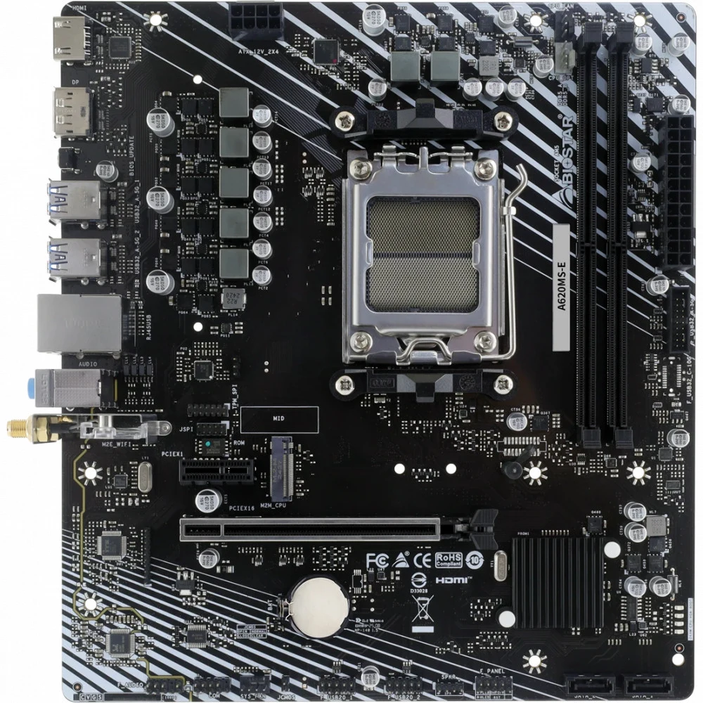 Материнская плата Biostar A620MS-E Socket AM5 AMD A620A 2xDDR5 mATX AC`97 8ch(7.1) GbLAN RAID+HDMI+DP
