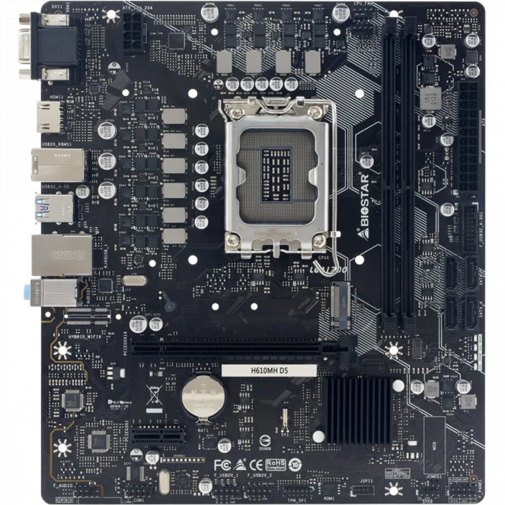 Материнская плата Biostar H610MH D5 Soc-1700 Intel H610 2xDDR5 mATX AC`97 8ch(7.1) GbLAN RAID+VGA+HDMI [H610MH D5]