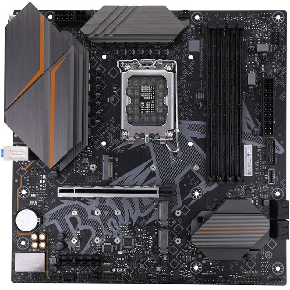 Материнская плата Colorful BATTLE-AX B760M-PLUS D5 V20 B760, LGA1700, 4*DDR5, 1*PCIEx16, 1*PCIEx4, 3*M.2, 2*TypeC, 4*USB3.2Gen1, 6*USB2.0, 4*SATA3.0, 2.5G, DP, HDMI, M-ATX, RTL
