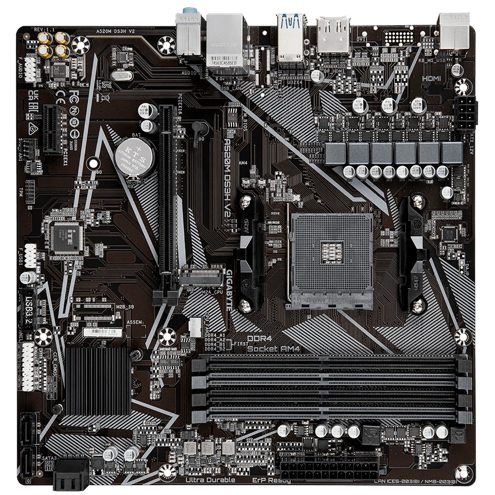Матплата Gigabyte A520M DS3H V2, AM4, mATX, 4DDR-4, 1xPCI-Ex16, 4SATA, 1xM.2, HDMI, DP, 12USB