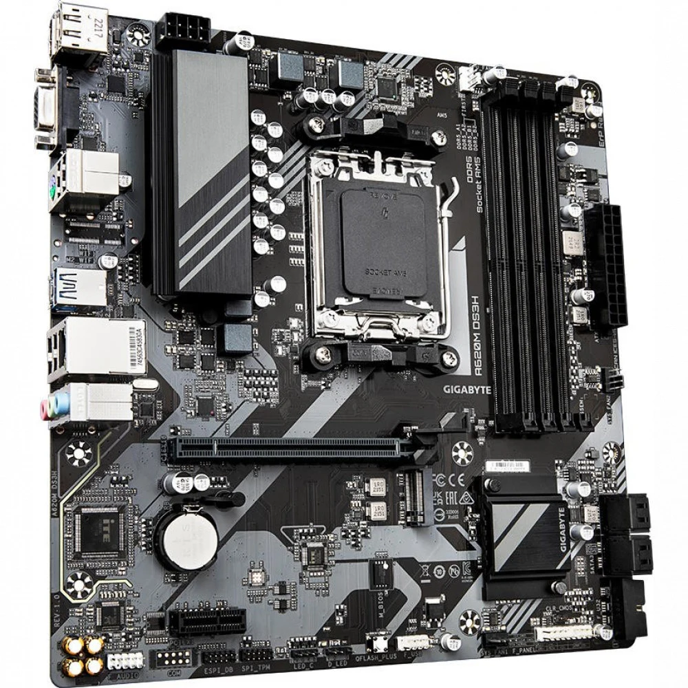 Материнская плата, Gigabyte, A620M DS3H (4719331855567), AM5, A620, 4xDDR5 4800/5200/7600(OC), 4xSATA3, 1xM.2 (PCIe 4.0 x4/x2), RAID, 1xHDMI, 1хDP, 1xD-Sub, 1xPCI-Ex16, 1xPCI-Ex1, mATX