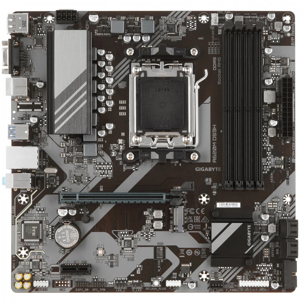 Матплата Gigabyte A620M DS3H V2.0, AM5, mATX, 4DDR-5, 1xPCI-Ex16, 4SATA, 1xM.2, VGA, HDMI, DP, 10USB