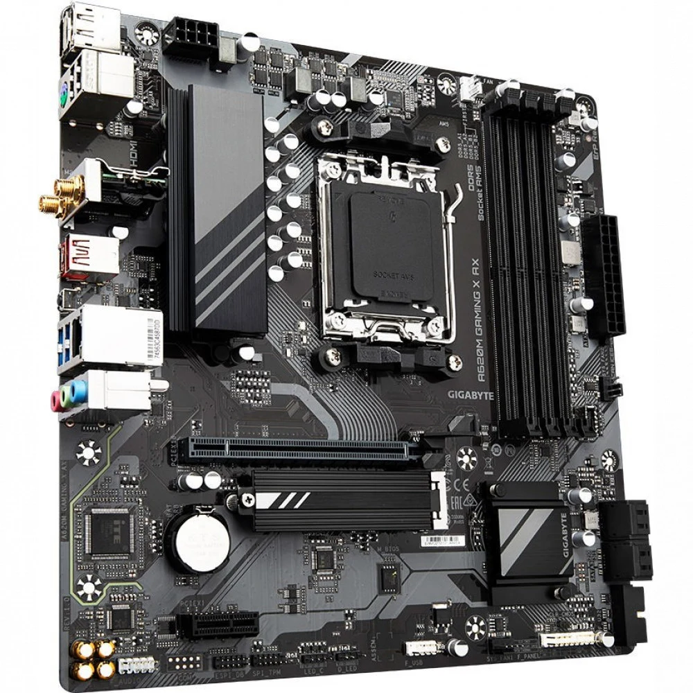 Материнская плата Gigabyte A620M GAMING X AX, Socket AM5, AMD A620, 4xDDR5-5200, HDMI+DP, 1xPCI-Ex16, 1xPCI-Ex1, 4xSATA3(RAID 0/1/10), 1xM.2, 8 Ch Audio, GLan, WiFi, (2+2)xUSB2.0, (3+2)xUSB3.2, (1+1