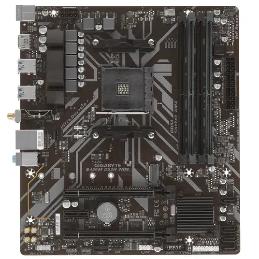 GIGABYTE B450M DS3H WIFI, AM4, B450, 4*DDR4, HDMI, 4 SATA 6 Гб/с, M2, Audio, Gb LAN, USB 3.1, USB 2.0, mATX