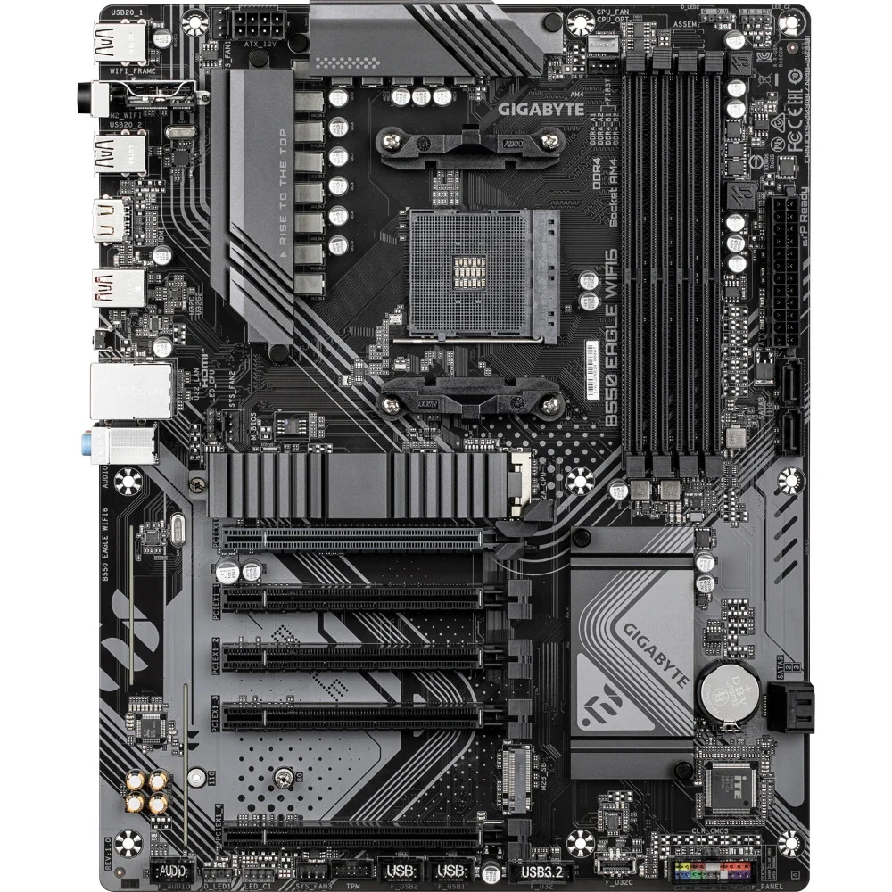Материнская плата, Gigabyte, B550 EAGLE WIFI6 (4719331868406), AM4, B550, 4xDDR4 3200MHz, 4xSATA3, 2xM.2 (1*PCIe 4.0x4/x2 & SATA, 1*PCIe 3.0x4/x2), RAID, 1xHDMI, 4xPCI-Ex16, WiFi, ATX