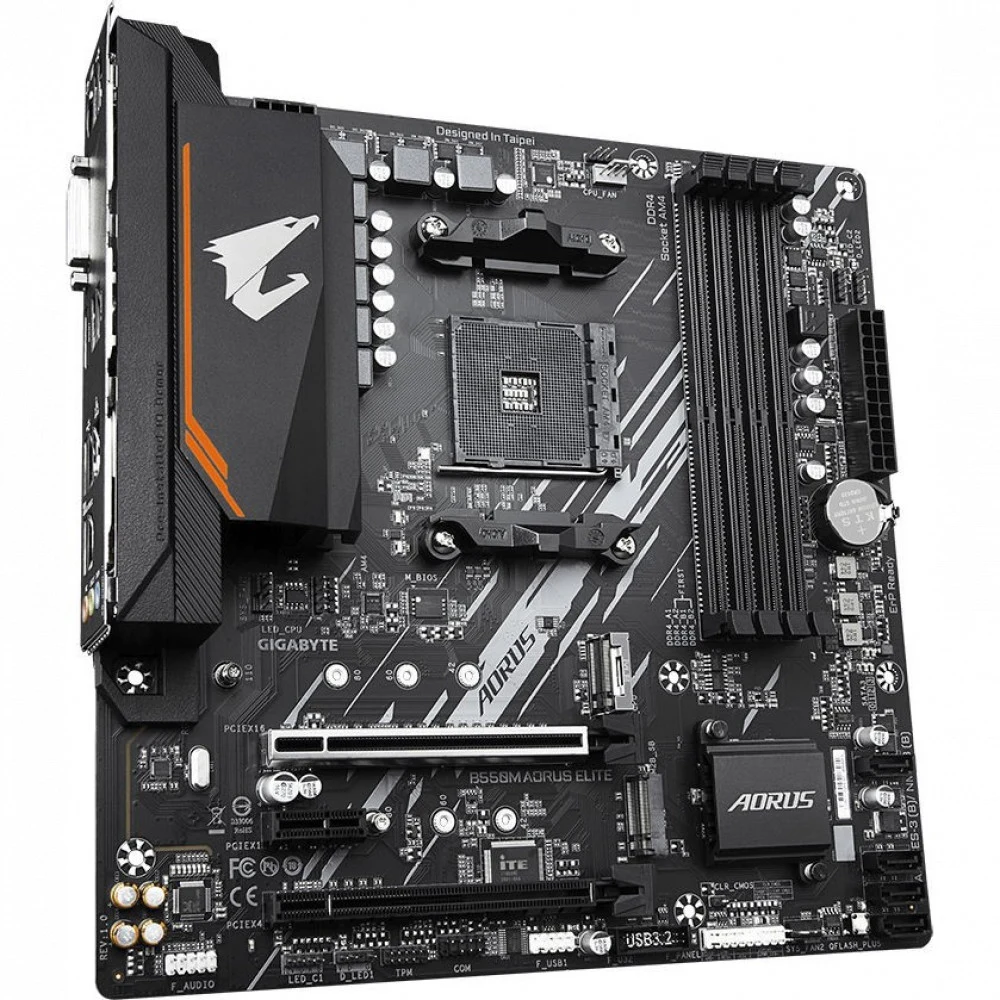 Материнская плата Gigabyte B550M AORUS ELITE, Socket AM4, AMD B550, 4xDDR4-3200, DVI-D+HDMI, 2xPCI-Ex16, 1xPCI-Ex1, 4xSATA3(RAID 0/1/10), 2xM.2, 8 Ch Audio, GLan, (4+2)xUSB2.0, (4+2)xUSB3.2, 1xPS/2,
