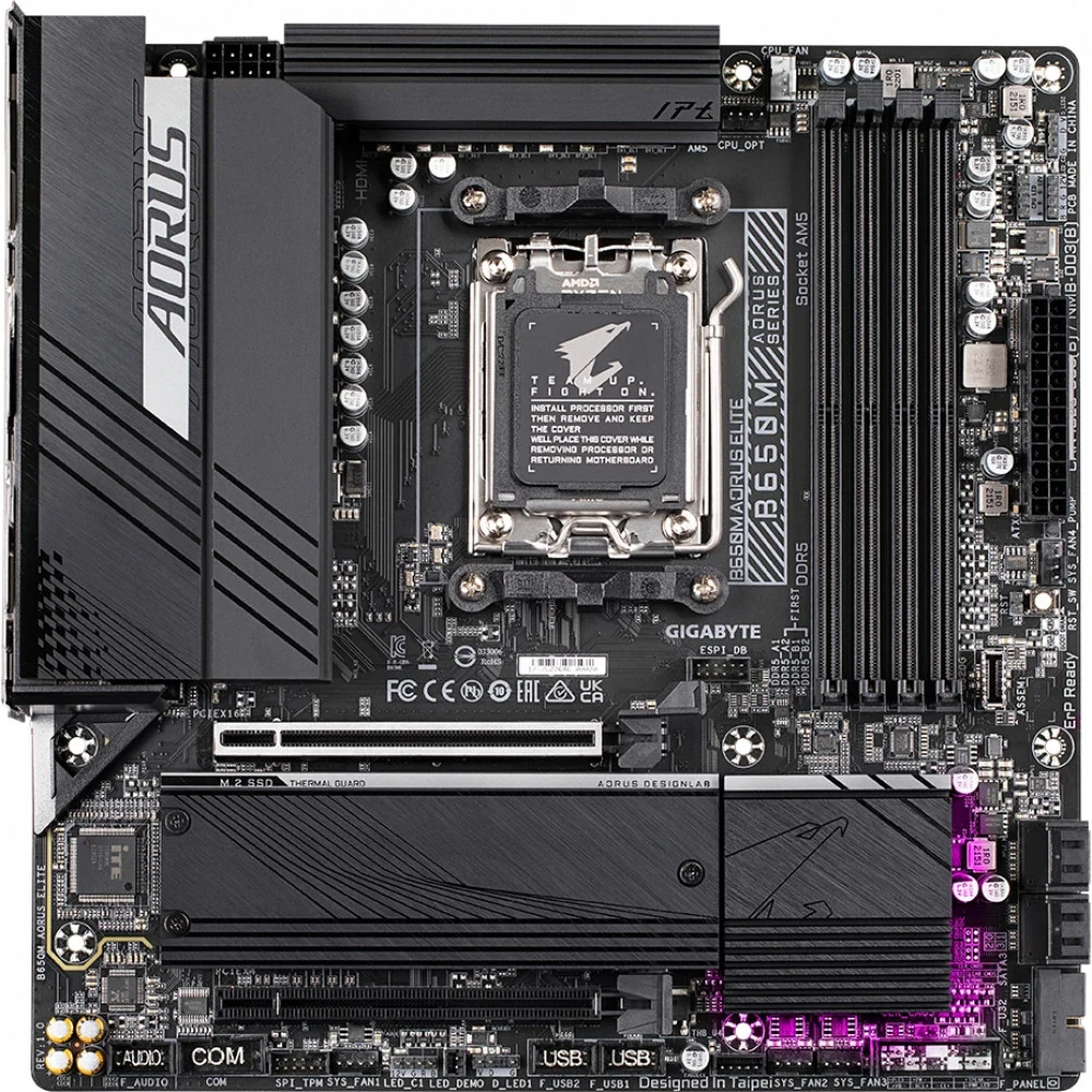 Материнская плата, Gigabyte, B650M AORUS ELITE (4719331849818), AM5, B650, 4xDDR5 4400/4800/5200/8000(OC), 4xSATA3, 2xM.2 (PCIe 4.0 x4/x2), RAID, 1xHDMI, 1хDP, 2xPCI-Ex16, mATX