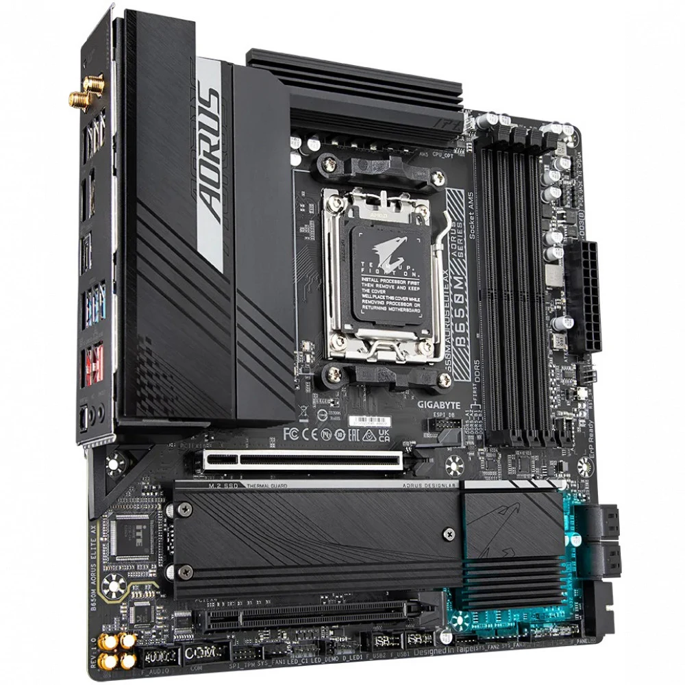 B650M AORUS ELITE AX, Socket AM5, AMD B650, 4xDDR5-5200, HDMI+DP, 2xPCI-Ex16, 4xSATA3(RAID 0/1/10), 2xM.2, 8 Ch Audio, 2.5GLan, WiFi, (4+4)xUSB2.0, (7+2)xUSB3.2, (1+1)xUSB3.2 Type-C, mATX, RTL