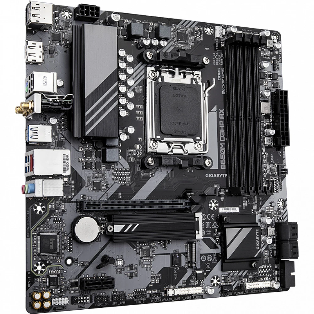Матплата Gigabyte B650M D3HP AX, AM5, mATX, 4DDR-5, 1xPCI-Ex16, 4SATA, 2xM.2, HDMI, 2xDP, 13USB