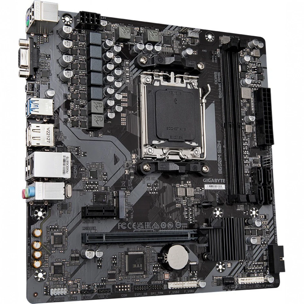 Материнская плата, Gigabyte, B650M S2H (4719331856298), AM5, B650, 2xDDR5 4400/4800/5200/6400(OC), 4xSATA3, 1xM.2 (PCIe 4.0 x4/x2), RAID, 1xD-Sub, 1xHDMI, 2хDP, 1xPCI-Ex16, 1xPCI-Ex1, mATX
