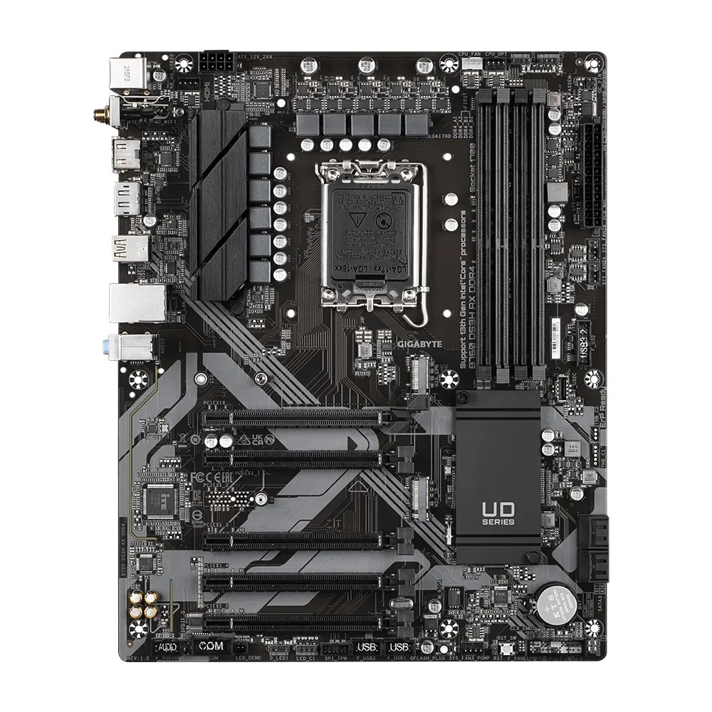 Материнская плата Gigabyte B760 DS3H AX DDR4, Socket 1700, Intel®B760, 4xDDR4-3200, HDMI+DP, 5xPCI-Ex16, 4xSATA3(RAID 0/1/5/10), 2xM.2, 8Ch Audio, 2.5GLan, WiFi, (4+4)xUSB2.0, (1+2)xUSB3.2, (1+1)xUS