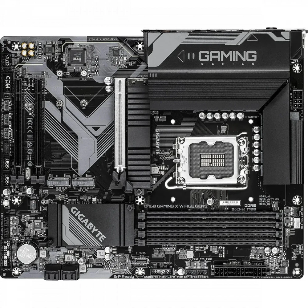 Материнская плата GIGABYTE B760 GAMING X WIFI6E GEN5, LGA1700, B760, 4*DDR5, 4*SATA, 3*M.2, 3*USB 3.2, 5*USB 2.0, 3*PCIx16, HDMI+DP, ATX