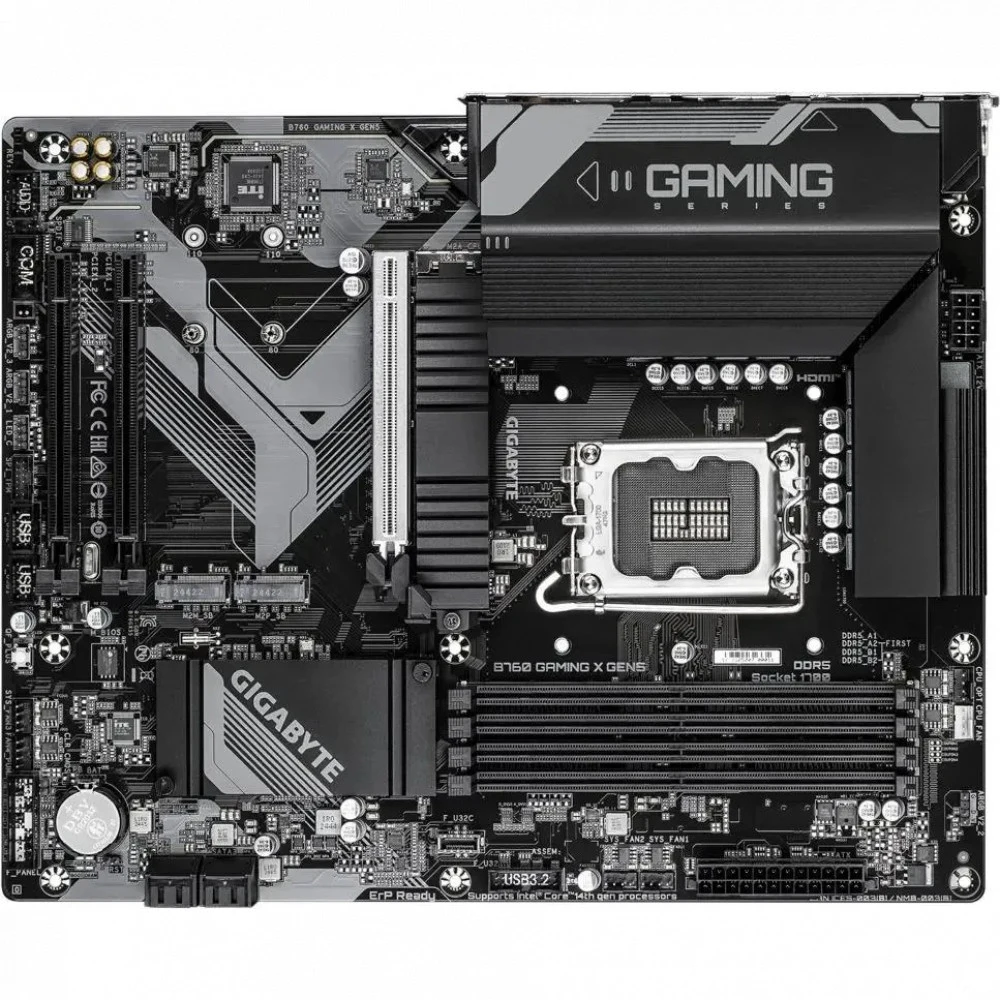 Материнская плата, Gigabyte, B760 GAMING X GEN5 (4719331872120), LGA1700, iB760, 4xDDR5 4400/4800/5200/5600/7600(OC), 4xSATA3, Raid, 3xM.2 (PCI-E 4.0x4/x2), 1хDP, 1xHDMI, 3xPCI-Ex16, ATX