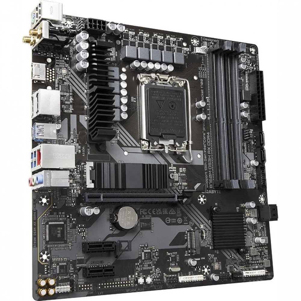 Материнская плата Gigabyte B760M DS3H AX DDR4, Socket 1700, Intel®B760, 4xDDR4-3200, HDMI+DP+DP, 1xPCI-Ex16, 2xPCI-Ex1, 4xSATA3(RAID 0/1/5/10), 2xM.2, 8Ch Audio, GLan, WiFi, (2+4)xUSB2.0, (3+2)xUSB3