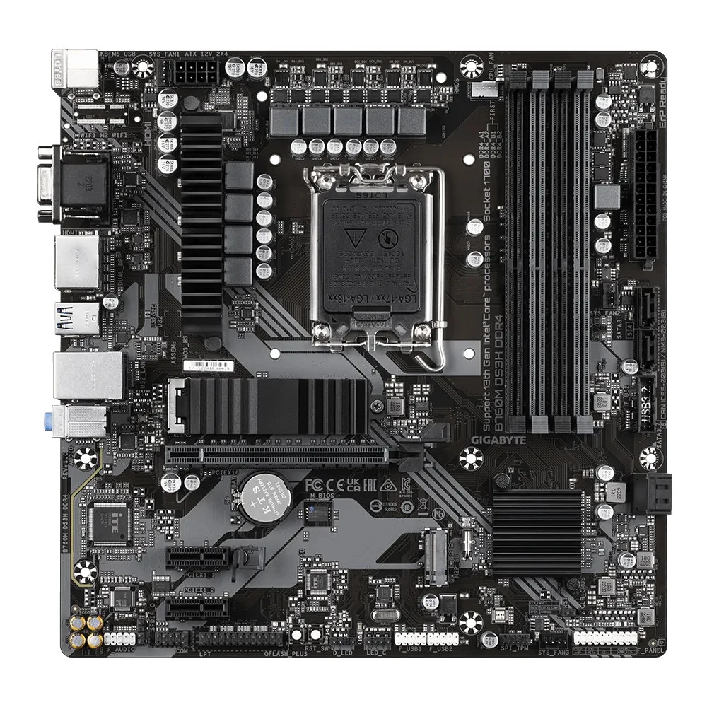 Материнская плата Gigabyte B760M DS3H DDR4, Socket 1700, Intel®B760, 4xDDR4-3200, D-SUB+HDMI+DP+DP, 1xPCI-Ex16, 2xPCI-Ex1, 4xSATA3(RAID 0/1/5/10), 2xM.2, 8Ch Audio, 2,5GbLan, (2+4)xUSB2.0, (3+2)xUSB