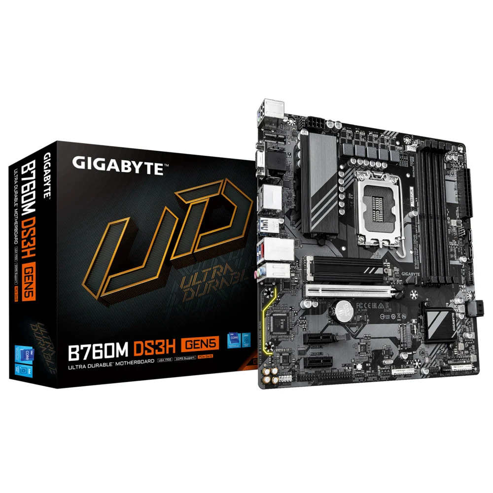 Материнская плата GIGABYTE B760M DS3H GEN5, LGA1700, B760, 4*DDR5, 4*SATA, 2*M.2, 3*USB 3.2, 2*USB 2.0, Type-C, 1*PCIx16, 2*PCIx1, D-Sub+HDMI+2*DP ,mATX